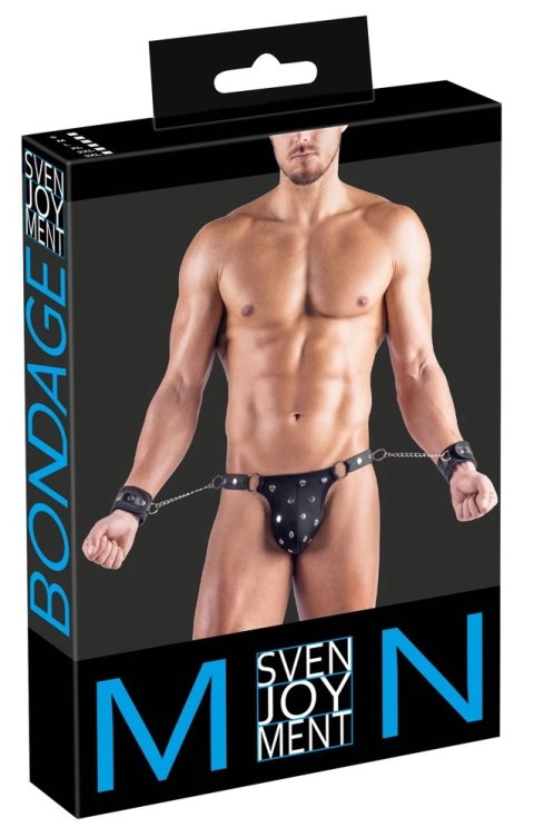 Svenjoyment Bondage - męskie stringi z mankietami 3XL, czarne, matowe wykończenie