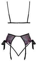 Kissable L/XL Komplet Bielizny Kwiatowy Haft Czarny z Rożem i Fioletami