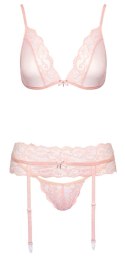 Kissable komplet z biustonoszem, pasem do pończoch i stringami L/XL rożowy