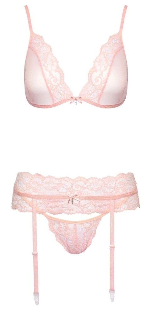 Kissable komplet z biustonoszem, pasem do pończoch i stringami L/XL rożowy