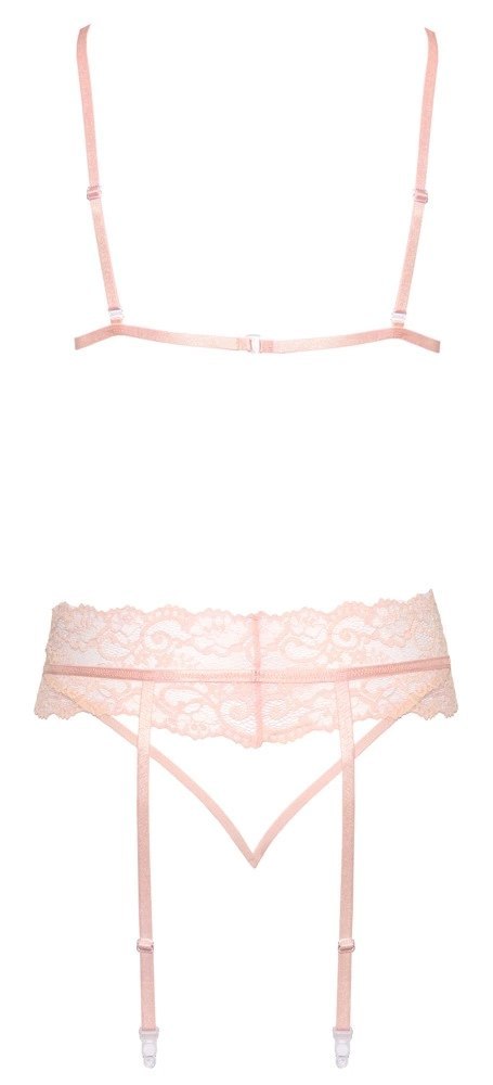 Kissable komplet z biustonoszem, pasem do pończoch i stringami L/XL rożowy