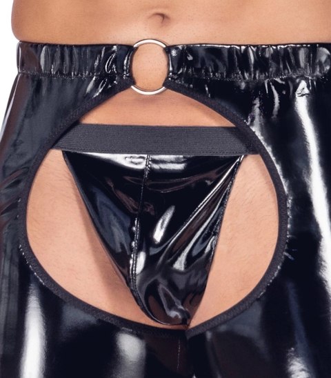 Black Level Vinyl Chaps S - Czarne, elastyczne spodnie z paskiem