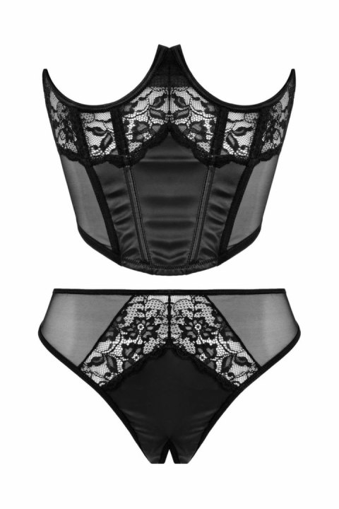Chilirose Gorset Podbiustny Half Corset & Tiara Thong czarny z koronką XL