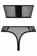 Passion Half Corset & Tiara Thong czarny, imitacja skory, koronka, S