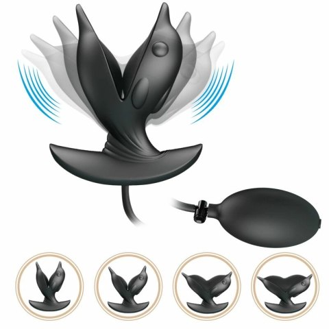 Pretty Love Delfin Czarny - Nadmuchiwany korek z wibracjami, silikon, USB