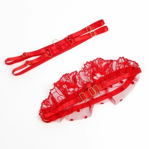 SUBBLIME 957506 Koronkowy komplet bielizny czerwony S/M z pończochami