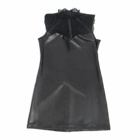 SUBBLIME 957544 Sukienka PU Skorzana z Koronkowym Kołnierzykiem Czarna S/M