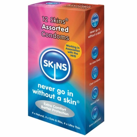 Skins Assorted 12 szt. prezerwatywy - rożnorodny zestaw, bez zapachu