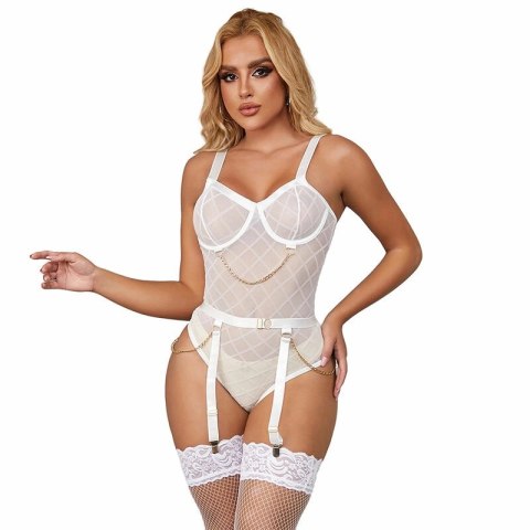 Subblime 954284 Body z łańcuszkami i pasem do pończoch białe S/M