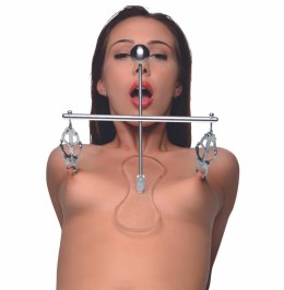 XR Brands Tower of Pain - Srebrny system zaciskow z regulacją wysokości