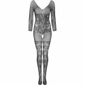 LivCo Corsetti Fashion Celdon Bodystocking czarny S/L z motywem roślinnym