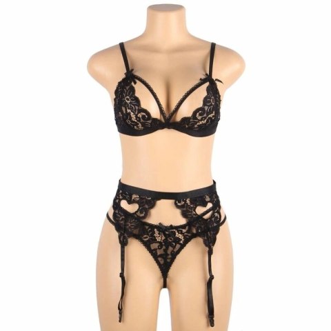 Subblime Lingerie Set L/XL - Komplet 3-częściowy Czarny Koronkowy