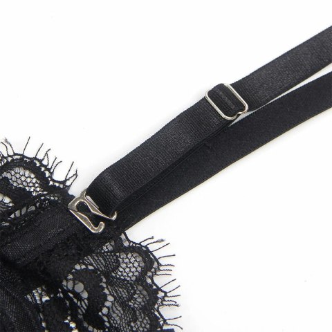 SUBBLIME 955502 koronkowe body z kokardkami i podwiązkami czarne L/XL