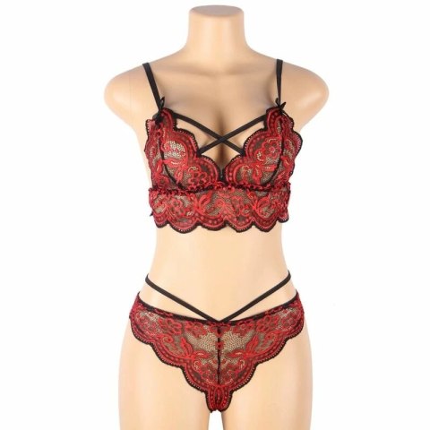 Subblime Lingerie Set L/XL - Koronkowy Top i Majtki, Czerń & Czerwień