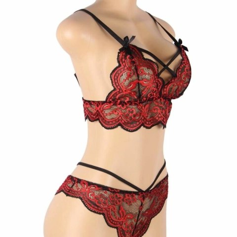 Subblime Lingerie Set L/XL - Koronkowy Top i Majtki, Czerń & Czerwień