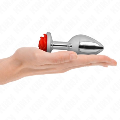 Kink Plug Metalowy z Ozdobą Czerwona Roża Rozmiar L 10,2 cm