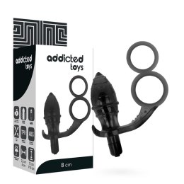 Addicted Toys - Korek analny z podwojnym pierścieniem i wibracją, czarny, 12 cm