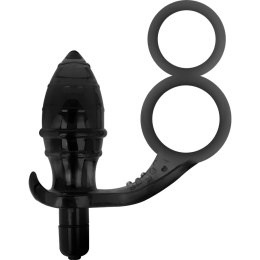 Addicted Toys - Korek analny z podwojnym pierścieniem i wibracją, czarny, 12 cm