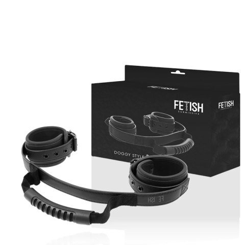 Fetish Submissive Kajdanki neoprenowe z uchwytem, regulowane, czarne