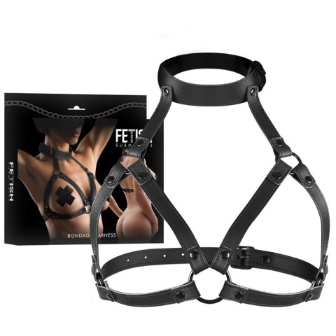 Fetish Submissive Uprząż Regulowana Piersiowa ze Skory Wegańskiej i Neoprenu