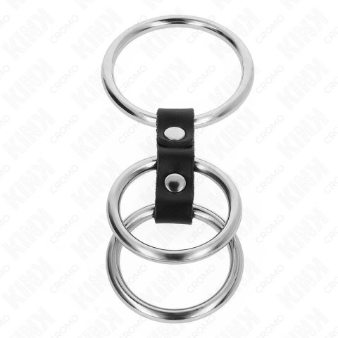 KINK Metalowy Potrojny Pierścień Intymny 3,7-5 cm z Połączeniem Skorzanym