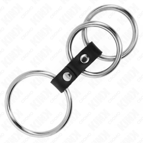KINK Metalowy Potrojny Pierścień Intymny 3,7-5 cm z Połączeniem Skorzanym