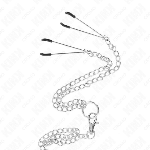 KINK Model 2 - Metalowy Pierścień Intymny z Łańcuszkiem i Zaciskami, 3,8/5 cm, Srebrny