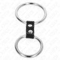 KINK Podwojny Pierścień Metalowy 3,7/5 cm z Paskiem Skorzanym Model 2
