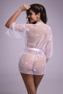 Flower Lace Kimono Set White - elegancki transparentny komplet