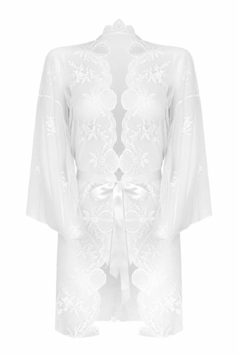 Flower Lace Kimono Set White - elegancki transparentny komplet