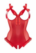 Mistique Body Wetlook Czerwone z Odsłoniętymi Miseczkami i Koronką