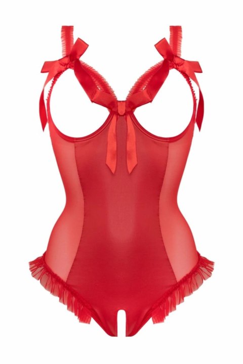 Mistique Body Wetlook Czerwone z Odsłoniętymi Miseczkami i Koronką