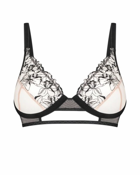 Obsessive Vila Blanes Bra czarny haftowany biustonosz z tiulu