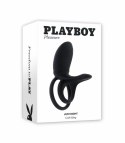 Playboy Just Right Black - podwojny pierścień silikonowy z wibracją