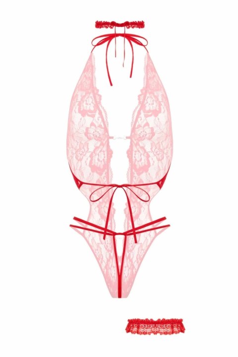 Renee Body Open-Crotch Czerwony - elastyczny komplet bielizny