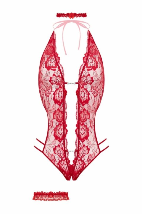 Renee Body Open-Crotch Red - Elastyczny Komplet Bielizny Damskiej