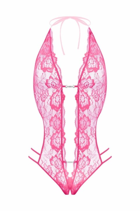 Renee Lace Body Pink z Odkrytym Krocze - Regulowane Paski