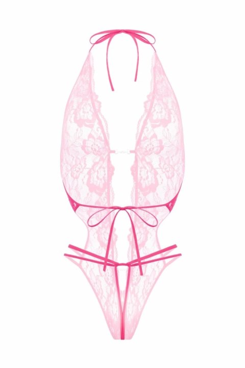 Renee koronkowe body z otwartym krokiem rożowe ozdobne paski