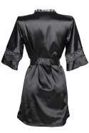 Sensuality Kimono krotki satynowy szlafrok z koronką czarny
