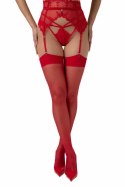 Sinner Gear Suspender Stocking Red - Eleganckie pończochy z paskami, czerwone