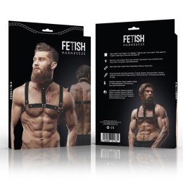 Fetish Submissive Attitude - Uprząż na klatkę piersiową z eko-skory, regulowana, z naszyjnikiem