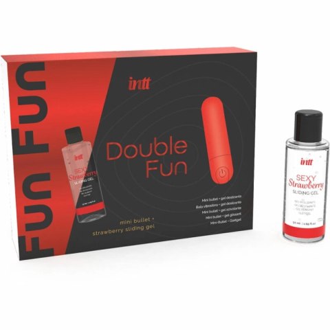 INTT Double Fun - Zestaw z wibrującym pociskiem i żelem truskawkowym 50 ml