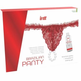 INTT Panty Red - Czerwone majtki koronkowe z perłami, żel 50 ml