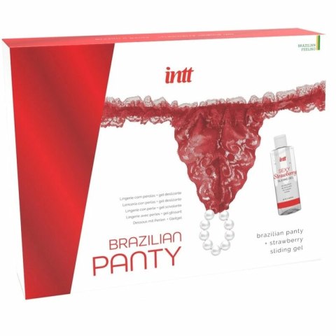 INTT Panty Red - Czerwone majtki koronkowe z perłami, żel 50 ml