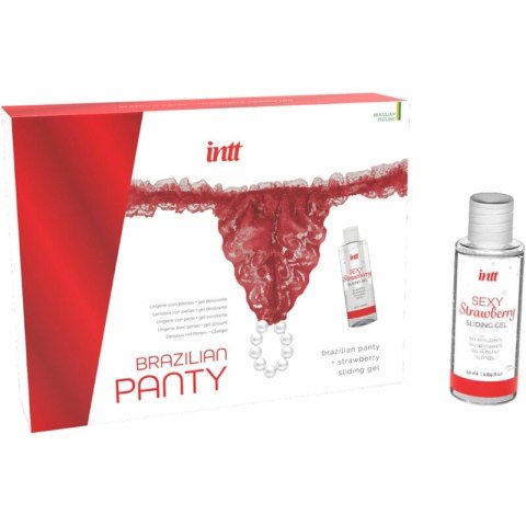 INTT Panty Red - Czerwone majtki koronkowe z perłami, żel 50 ml
