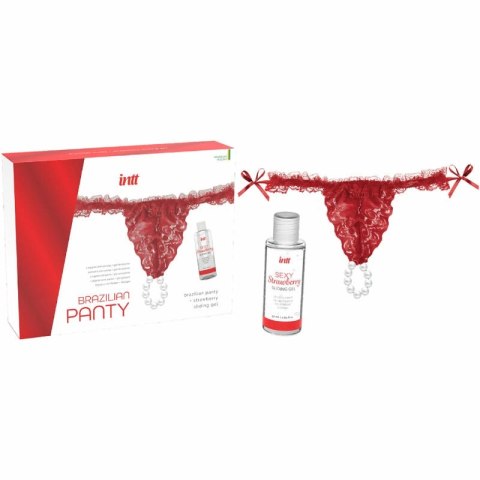 INTT Panty Red - Czerwone majtki koronkowe z perłami, żel 50 ml