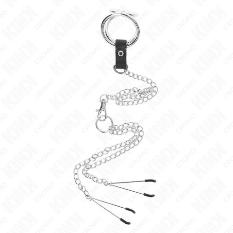 Kink Metalowy Pierścień Anatomiczny z Łańcuszkiem i Zaciskami 3x4,5cm Srebrny