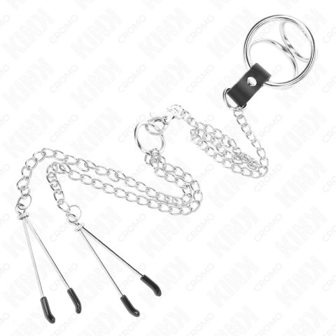 Kink Metalowy Pierścień Anatomiczny z Łańcuszkiem i Zaciskami 3x4,5cm Srebrny
