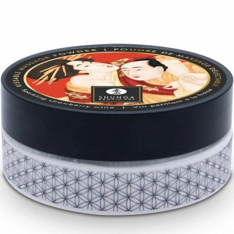 Shunga Sensual Body Powder Strawberry - Zestaw do masażu z pędzelkiem 75g