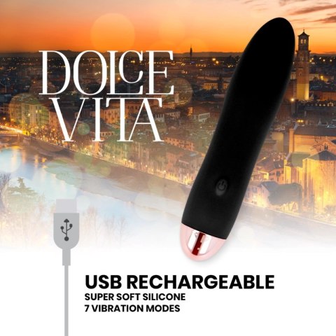 Dolce Vita Czarny Model Cztery - Wibrator USB, 7 Trybow, Silikon 13 cm